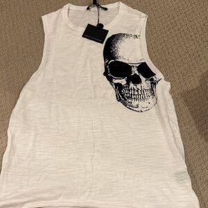Skull Cashmere White Tank Top with Black Skull Design